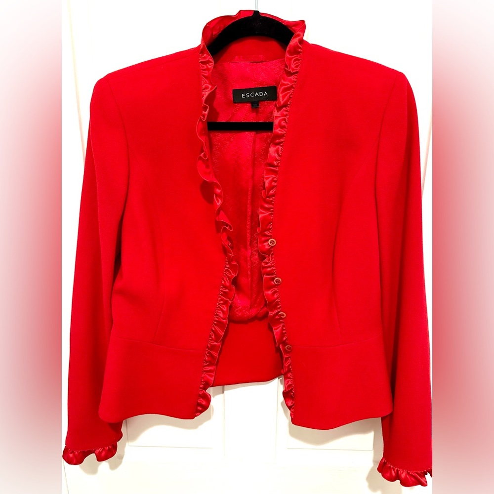 Vintage ESCADA Ruffled Wool Blazer - Red - Size 38 - Jacket Only